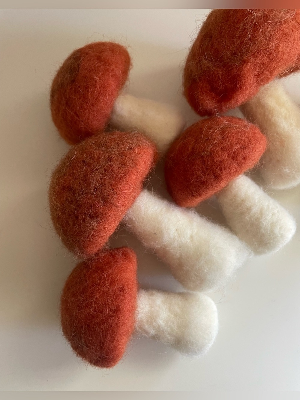 Handmade Felt Mushroom Set - Rust Red & Cream